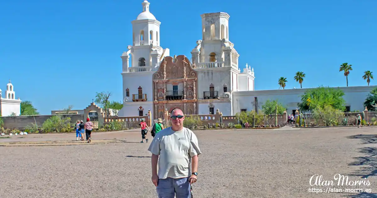 Alan Morris in front of the Mission San Xavier del Bac.